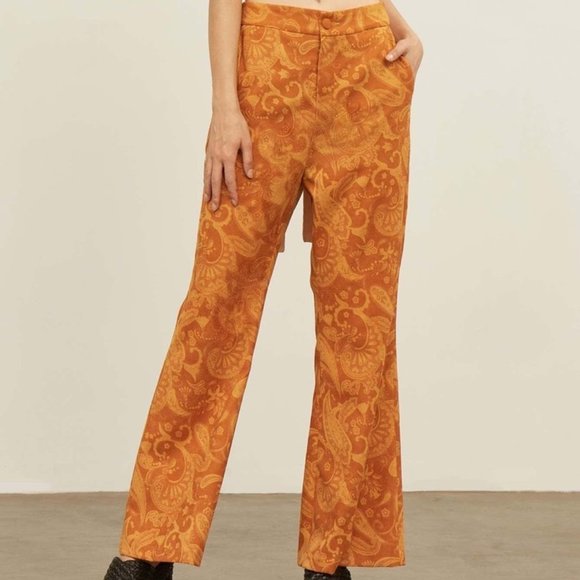 SHEIN Pants - Shein Corduroy Paisley Print Flare Leg Pants Retro Y2K